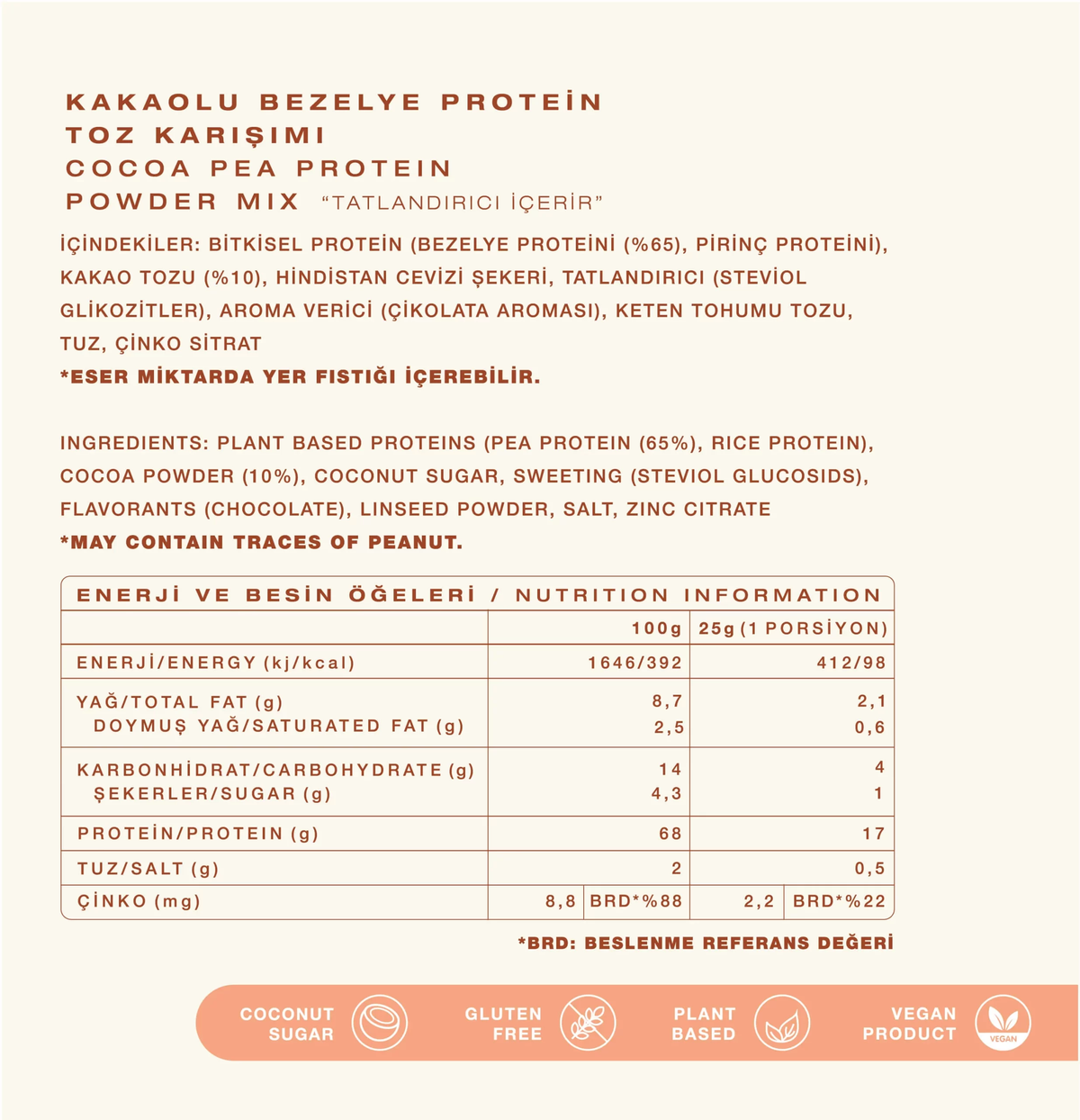 Vanilya Aromalı Protein Toz Karışımı ambalaj etiketi