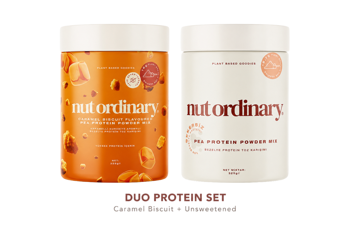 Karamelli Kurabiye Aromalı Bezelye Protein Toz Karışımı (325 g) + Sade Bezelye Protein Toz Karışımı (325 g)