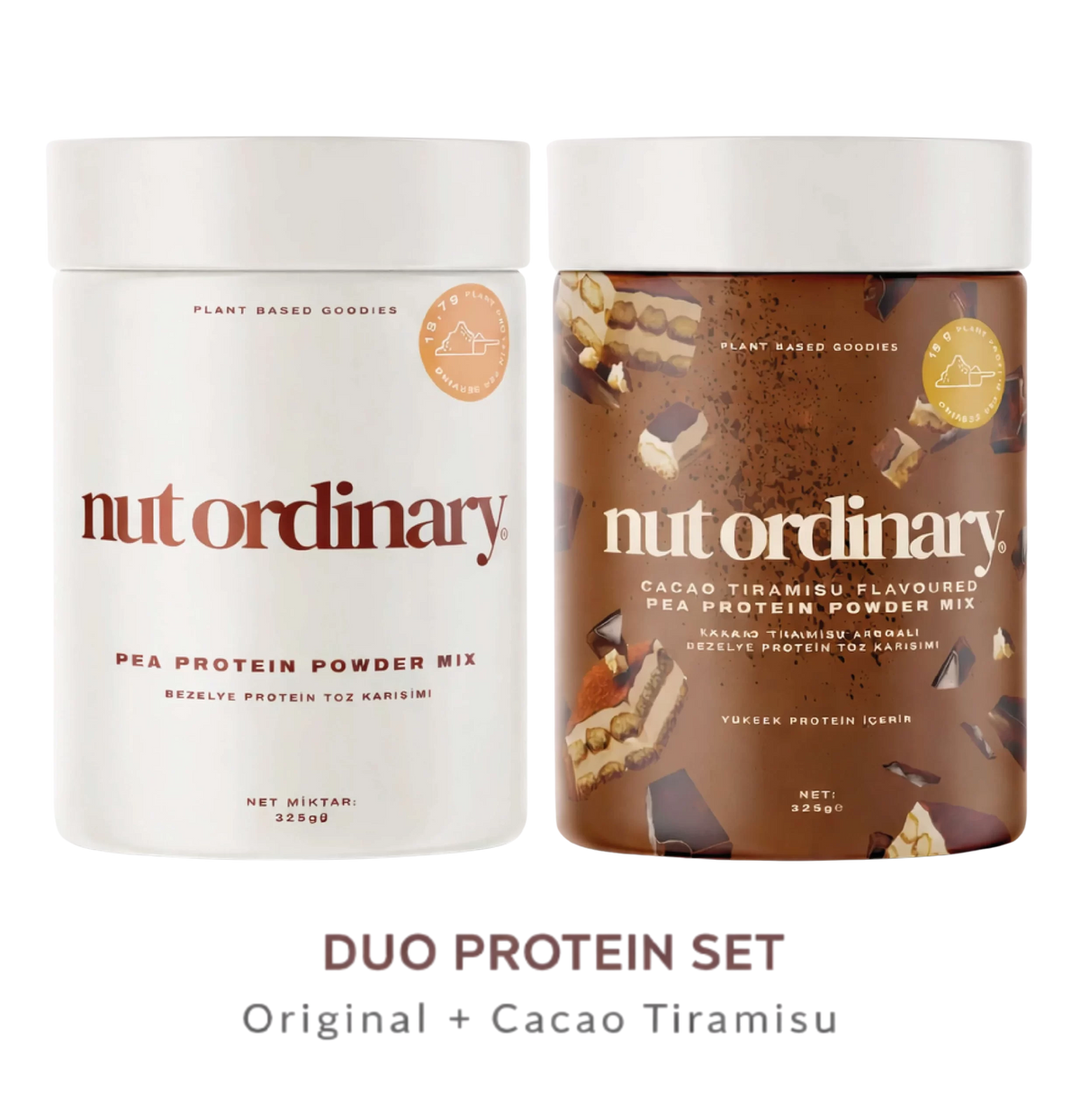 Kakao Tiramisu Aromalı Bezelye Protein Toz Karışımı (325 g)+ Sade Bezelye Protein Toz Karışımı (325 g)